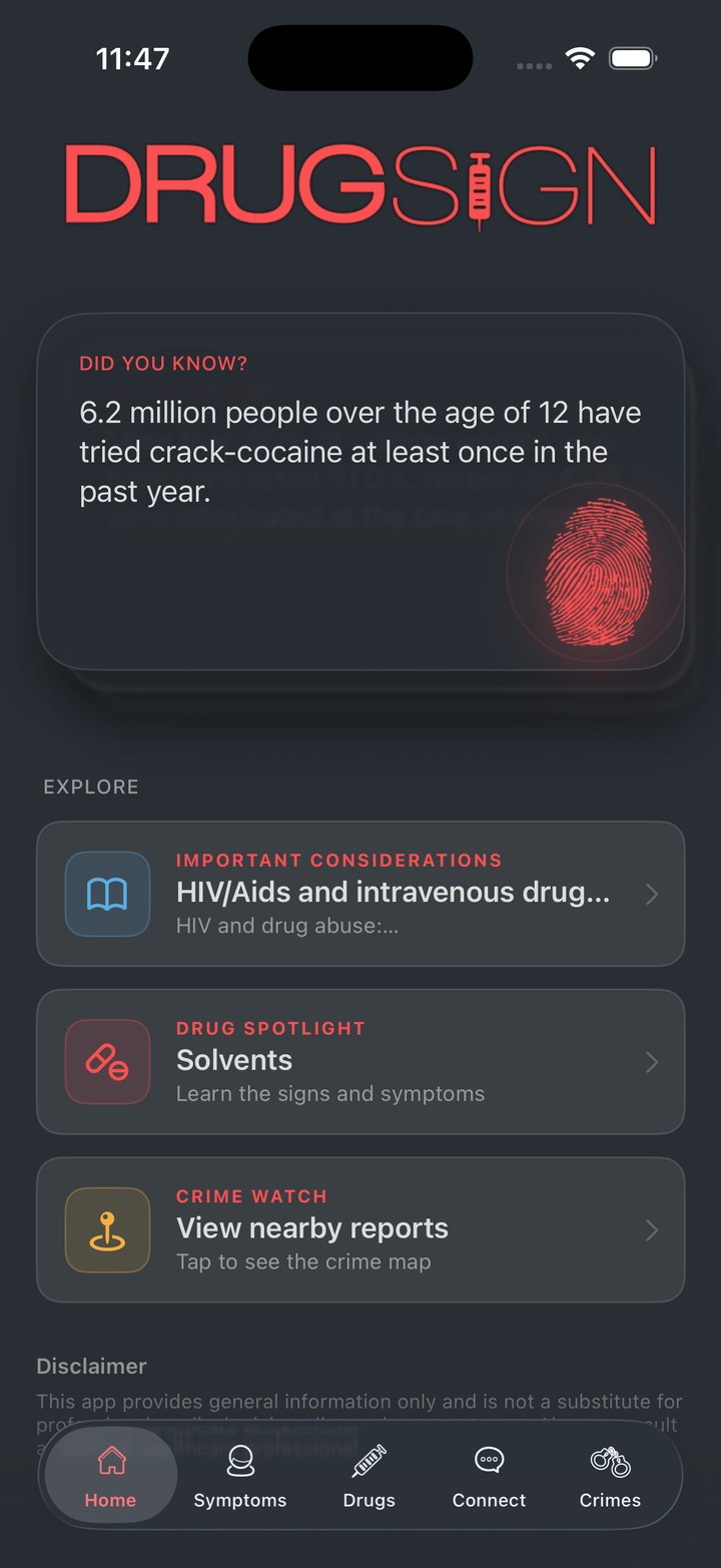 DrugSign home screen